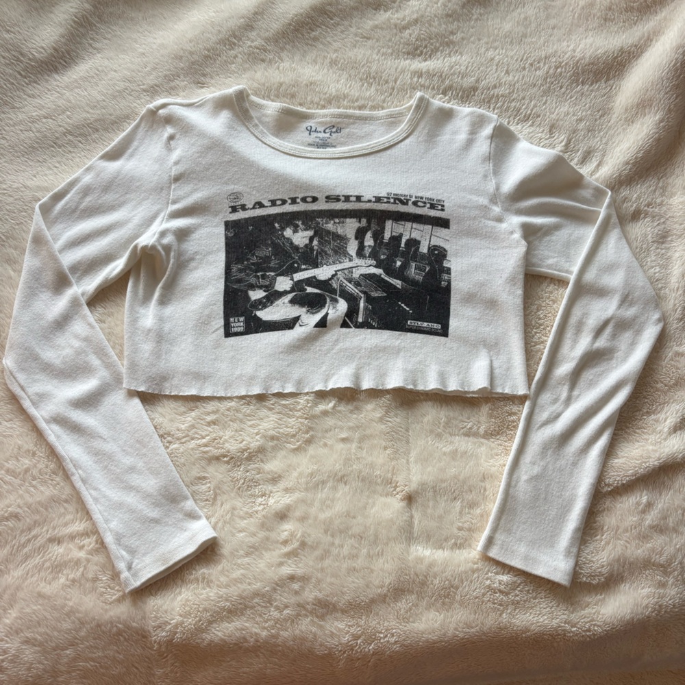 Brandy Melville White Long Sleeve Tee with Black Graphic